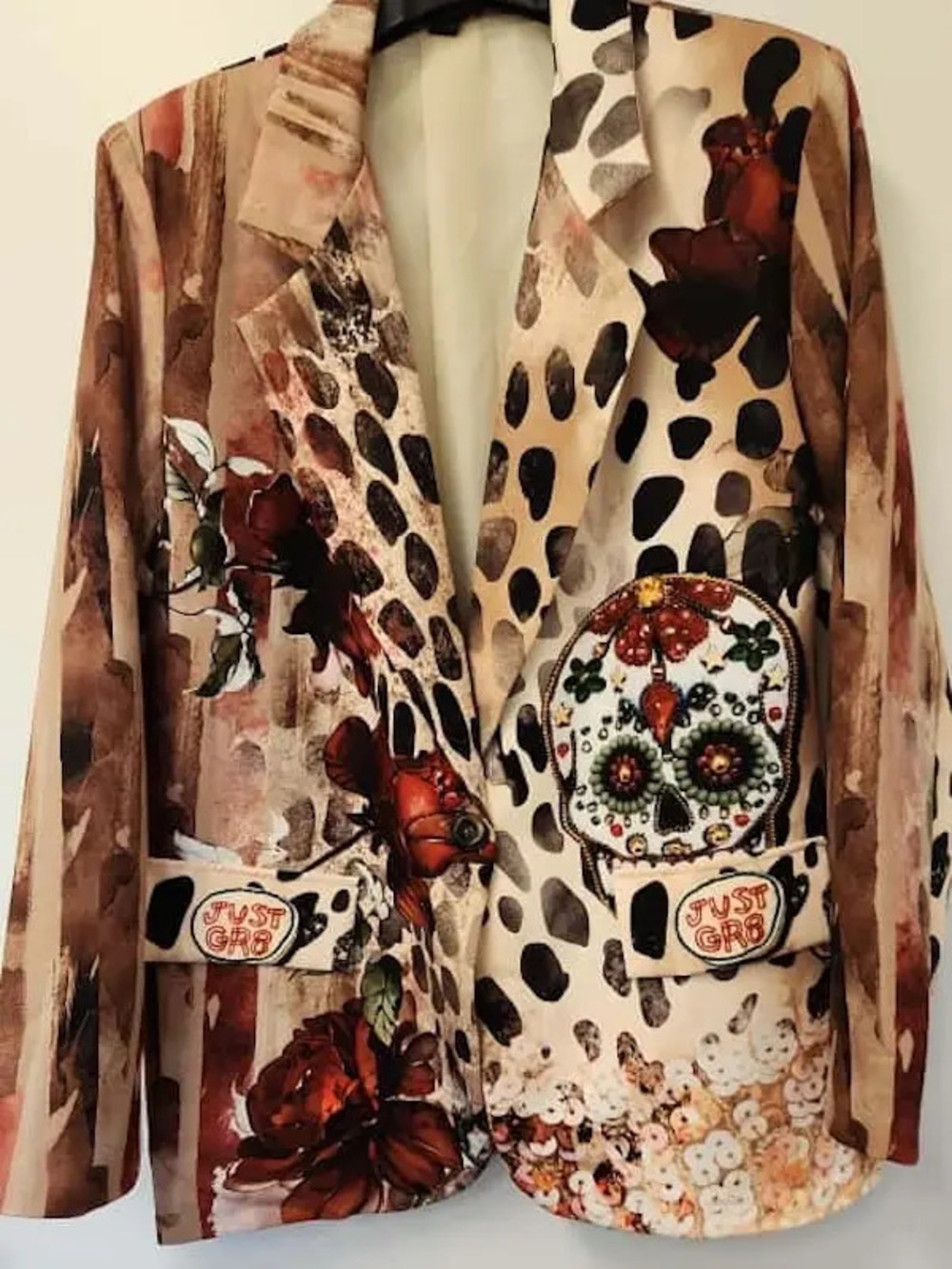L923 | Loowie Bohemian Skull & Roses Print Blazer | One Size S-L
